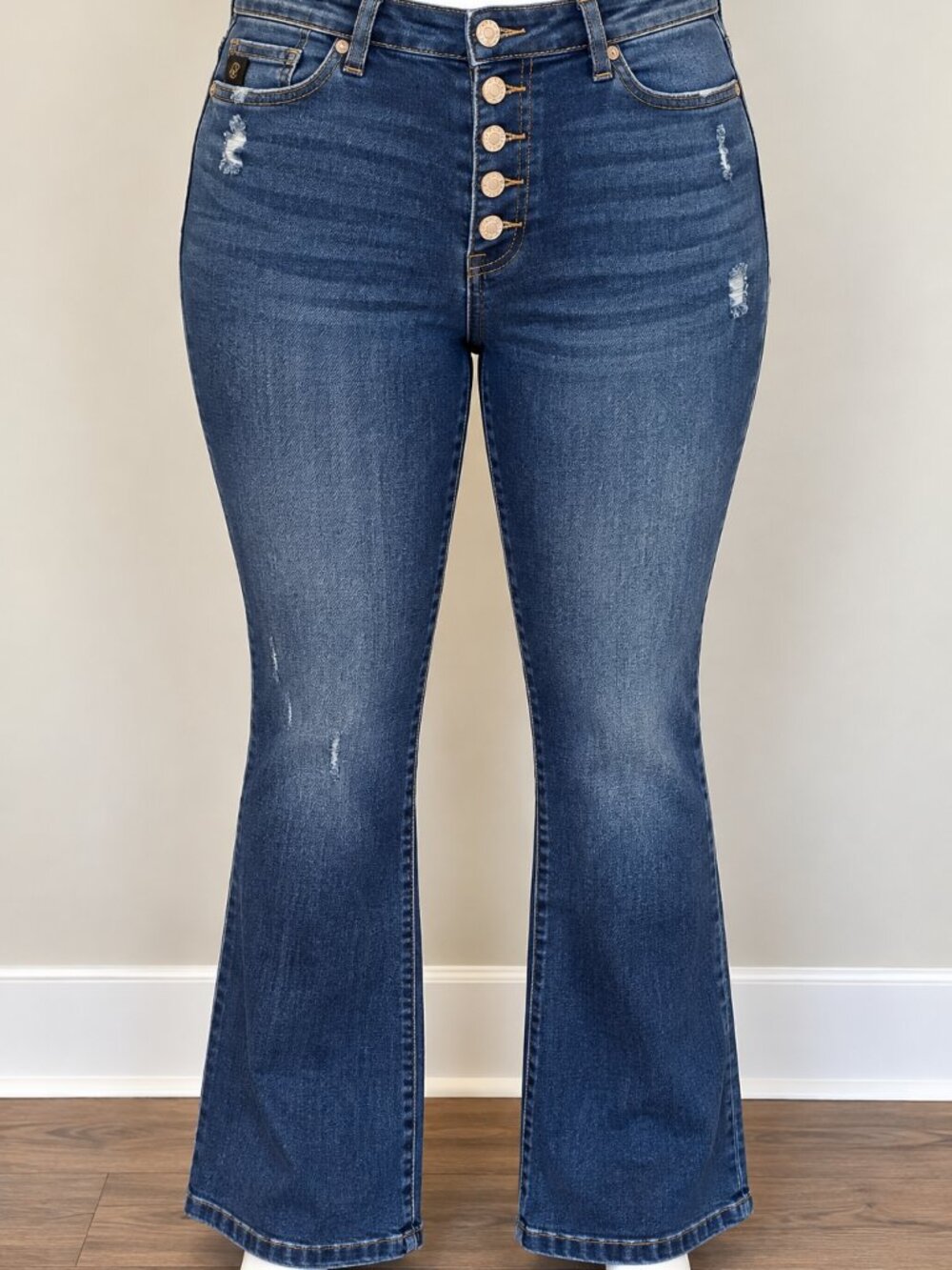 Kancan Petite 16W Saylor Flare Jeans Dark Wash Button Fly Stretch